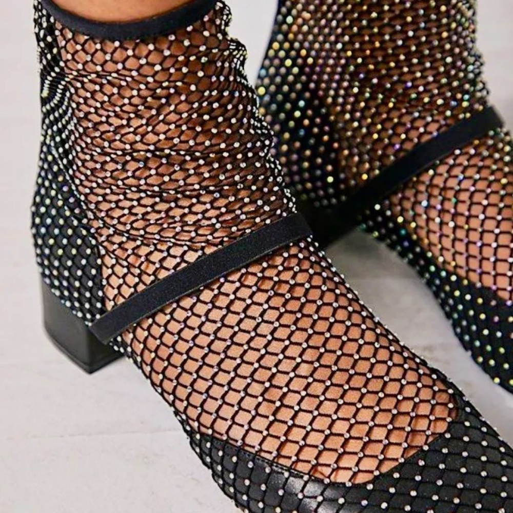 Free People Jeffrey Campbell Magic Hour Mesh Heels Black Jewels Back Zipper - Picture 9 of 11